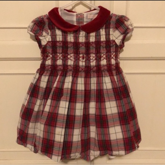 Janie and Jack Red Velvet Collar Smocked Plaid Dress - Picture 9 of 9